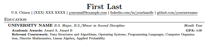 Header + Education Example